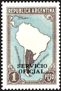 Stamp, Map of South America without borderlines, ovpt., Argentina,  , Geographers, Maps