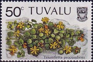 Stamp, Triumfetta procumbens, Tuvalu,  , Flowers, Plants (Flora)