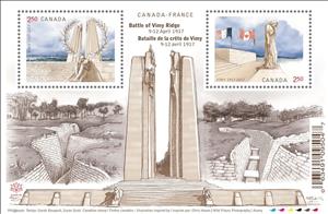 Souvenir Sheet, 100th Anniversary of the Battle of Vimy, Canada,  , First World War, Historic Sites, Joint Issues, Military Forces, Monuments