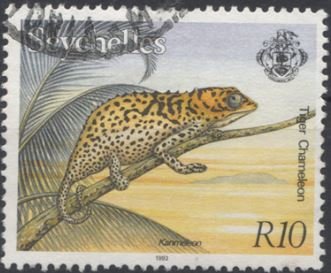 Stamp, Chamaeleo tigris, Seychelles,  , Animals (Fauna), Chameleons, Lizards, Reptiles