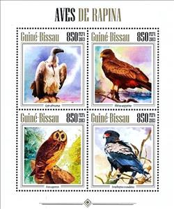 Mini Sheet, Birds of Prey, Guinea-Bissau,  , Animals (Fauna), Birds, Birds of Prey, Owls, Vultures