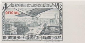 Stamp, Panamerican Postal Union Congress (Oficial), Spain,  , Aircraft, Townscapes / City Views