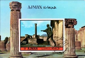 Souvenir Sheet, Temple of Apollo at Pompei, Ajman,  , Statues, Temples