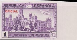 Stamp, Panamerican Postal Union Congress (Oficial), Spain,  , Fountains, Townscapes / City Views