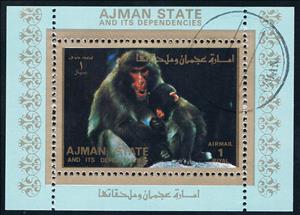 Souvenir Sheet, Monkeys, Ajman,  , Animals (Fauna), Mammals, Monkeys