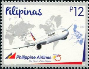 Stamp, 75 years of Philippine Airlines, Philippines,  , Aircraft, Airlines, Aviation