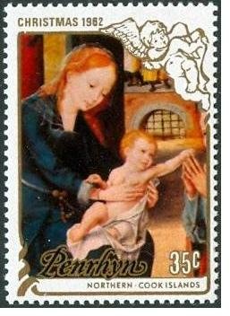 Stamp, Virgin and Child by Joos Van Cleve, Penrhyn,  , Angels, Christmas, Painters, Paintings