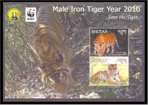 Souvenir Sheet, Chinese New Year - Year of the Tiger, Bhutan,  , Animals (Fauna), Cats of Prey, Mammals, Tigers, WWF