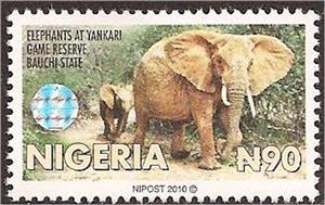 Stamp, Elephants, Yankari Game Reserve, Nigeria,  , Animals (Fauna), Elephants, Mammals