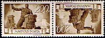 Se-tenant, Worker with hammer, Hungary,  , Bridges