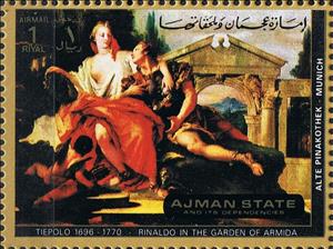 Stamp, Tiepolo 1696-1770 - Rinaldo in the Garden of Armida, Ajman,  , Paintings