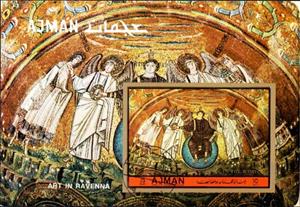 Souvenir Sheet, Apse mosaic from the Basilica of St. Vitale, Ajman,  , Christmas, Paintings