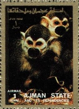 Stamp, Animal, Ajman,  , Animals (Fauna), Mammals, Monkeys
