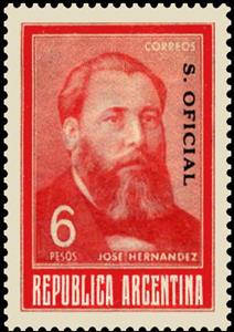 Stamp, José Hernandez (1834-1886), ovpt., Argentina,  , Famous People, Literary People (Poets and Writers)