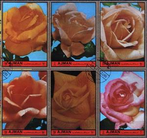 Se-tenant, Orange Roses block, Ajman,  , Flowers, Roses