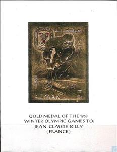 Souvenir Sheet, Gold foil - Olympic winner - Jean Claude Killy, Ajman,  , Olympic Games