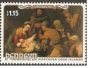 Stamp, The Adoration of the Shephers by Murillo, Penrhyn,  , Christmas, Painters, Paintings