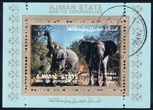Souvenir Sheet, African Elephant (Loxodonta africana), Ajman,  , Animals (Fauna), Elephants, Mammals