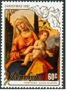 Stamp, Virgin and Child by Cima da Conegliano, Penrhyn,  , Angels, Christmas, Painters, Paintings