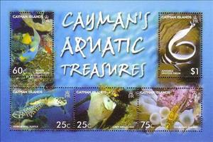 Souvenir Sheet, Marine Life: Aquatic Treasures, Cayman Islands,  , Animals (Fauna), Fishes, Reptiles, Sea Life, Turtles