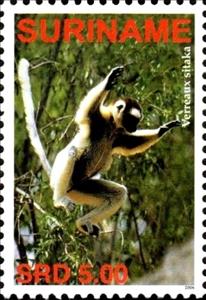 Stamp, Propithecus verreauxi, Suriname,  , Monkeys