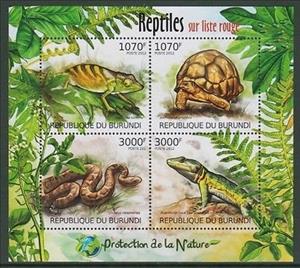Mini Sheet, Reptiles Red List, Burundi,  , Animals (Fauna), Chameleons, Lizards, Reptiles, Snakes, Turtles