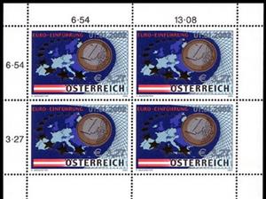 Mini Sheet, Introduction Euro, Austria,  , Coins, Euro, Flags, Maps, Numismatics