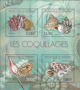 Mini Sheet, Shells, Burundi,  , Animals (Fauna), Molluscs, Sea Life, Shells
