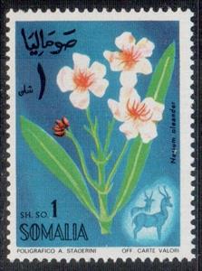 Stamp, Oleander (Nerium oleander) and Gazelles, Somalia,  , Animals (Fauna), Flowers, Mammals, Plants (Flora)