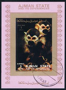 Souvenir Sheet, Animal, Ajman,  , Animals (Fauna), Mammals, Monkeys