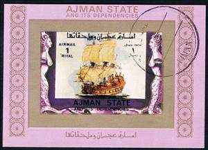 Souvenir Sheet, Sailing ship, Ajman,  , Paintings, Sailing Ships