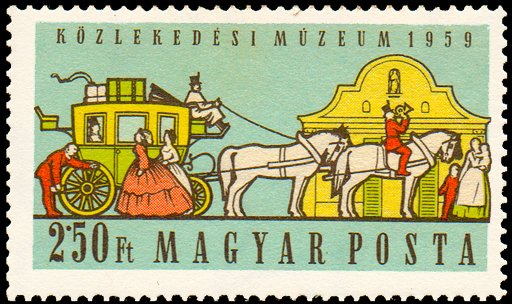 Mail coach in front of building