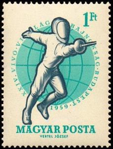 Stamp, Fencer Charging, Hungary,  , Sport, Martial Arts, Fencing