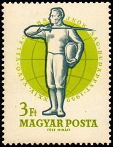 Stamp, Fencer Greeting, Hungary,  , Sport, Martial Arts, Fencing
