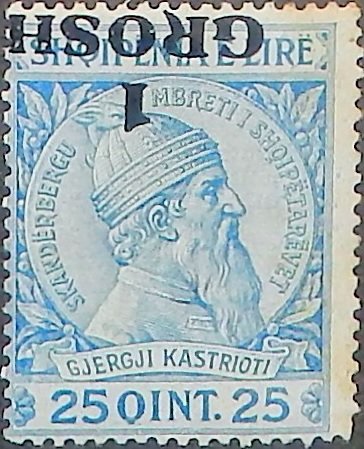 Skanderbeg issue overprinted with Turkish Value