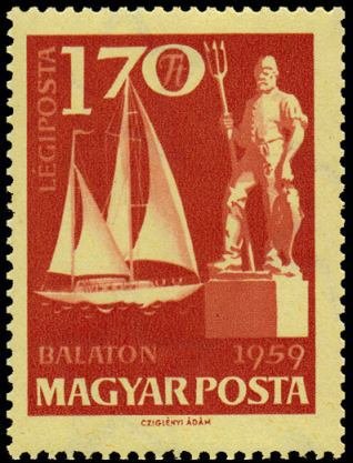 Sailing boat "Saturnus" and fishermen statue
