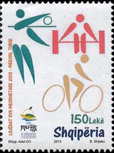 Stamp, Volleyball, weight lifting, cycling, Albania,  , Cycling, Sports, Volleyball, Weightlifting