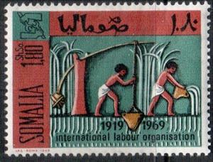 Stamp, Drawing water from well, Somalia,  , Labour Organisations, Organizations