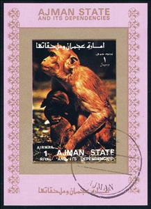 Souvenir Sheet, Monkeys, Ajman,  , Animals (Fauna), Mammals, Monkeys