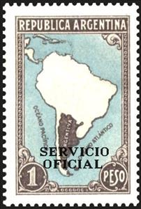 Stamp, Map of South America without borderlines, ovpt., Argentina,  , Geographers, Maps