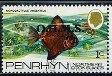 Stamp, Silver Moony (Monodactylus argenteus), Penrhyn,  , Fishes
