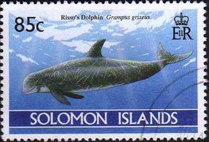 Stamp, Striped, Solomon Islands,  , Animals (Fauna), Dolphins, Mammals, Sea (Marine) Mammals, Sea Life