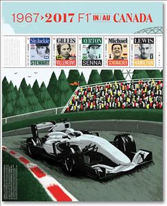 Souvenir Sheet, 50th anniversary of Formula 1 racing in Canada mini sheet, Canada,  , Cars, Carsports, Flags, Formula One, Motor Racing, Sports, Stadiums, Vehicles