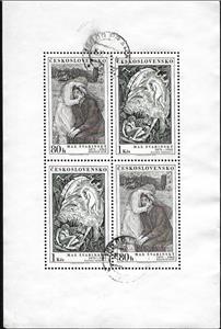 Mini Sheet, Marriage of True minds & Adam dreaming of Eve, Czechoslovakia,  , Art, Engravings