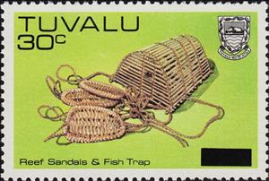 Stamp, Reef sandals and fish trap - surcharged, Tuvalu,  , Crafts