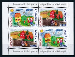 Souvenir Sheet, EUROPA 2006 Integration S/S II, Romania,  , Antiracism, Birds, C.E.P.T. / Europe, Children, Drawings, Houses, Immigrants, Trees