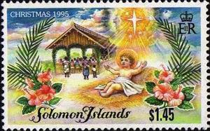 Stamp, Church service, Solomon Islands,  , Christmas, Religion