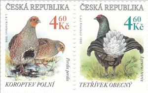 Se-tenant, Grey Partridge and Black Grouse, Czech Republic,  , Animals (Fauna), Birds