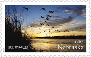 Stamp, Nebraska Statehood 150th Anniversary, United States of America,  , Anniversaries and Jubilees, Birds, Landscapes, Water