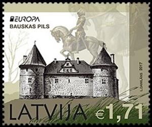 Stamp, Bauskas Castle, Latvia,  , Architecture, Buildings, C.E.P.T. / Europe, Castles, Fortresses / Strongholds, Horses, Palaces